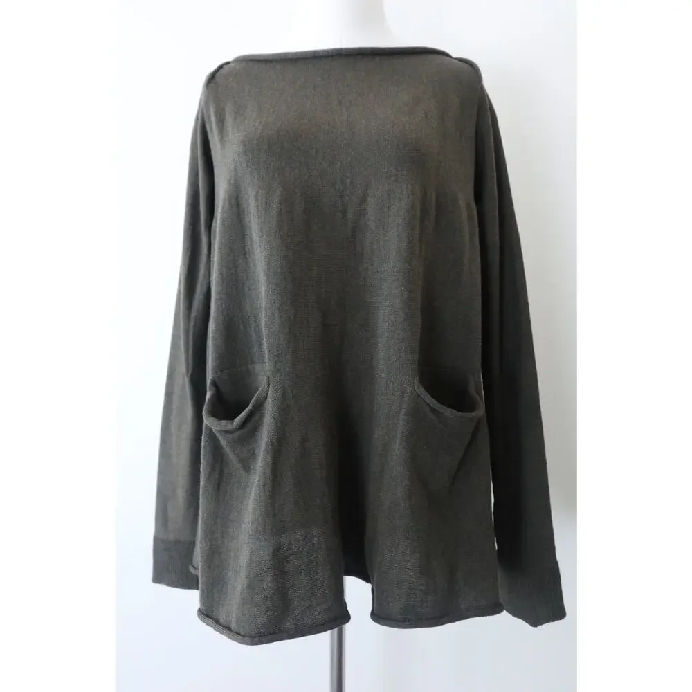 Hannes Roether Size M Merino Wool A-Line Sweater Tunic Pockets Green